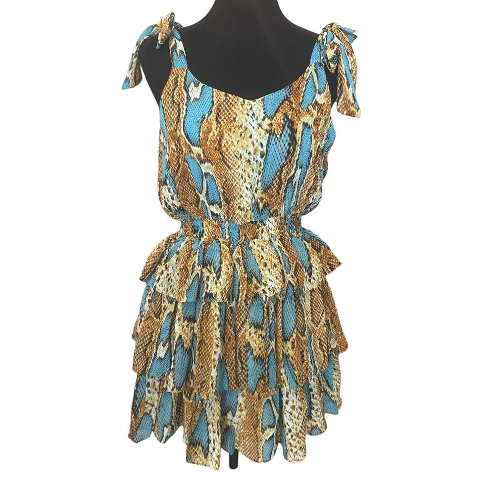New ~ OLIVACEOUS  ~ Adorbs Ruffle Tie Sleeve Mini Dress Size S FALL